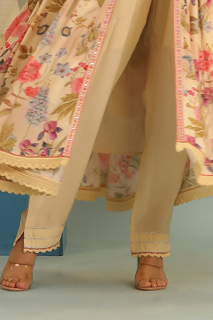 Ivory Muslin Embroidered Anarkali Set by Bairaas at Pernia's Pop Up Shop