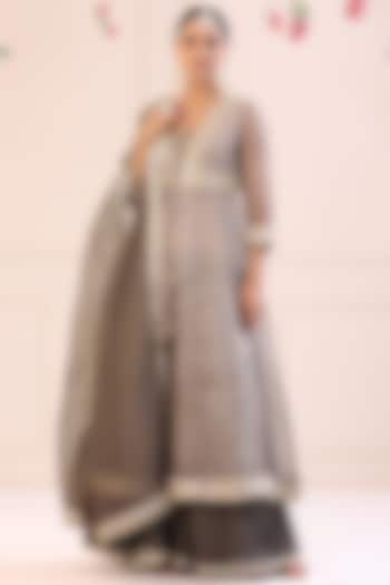 Grey Kota Doria Printed Anarkali Set by Bairaas at Pernia's Pop Up Shop