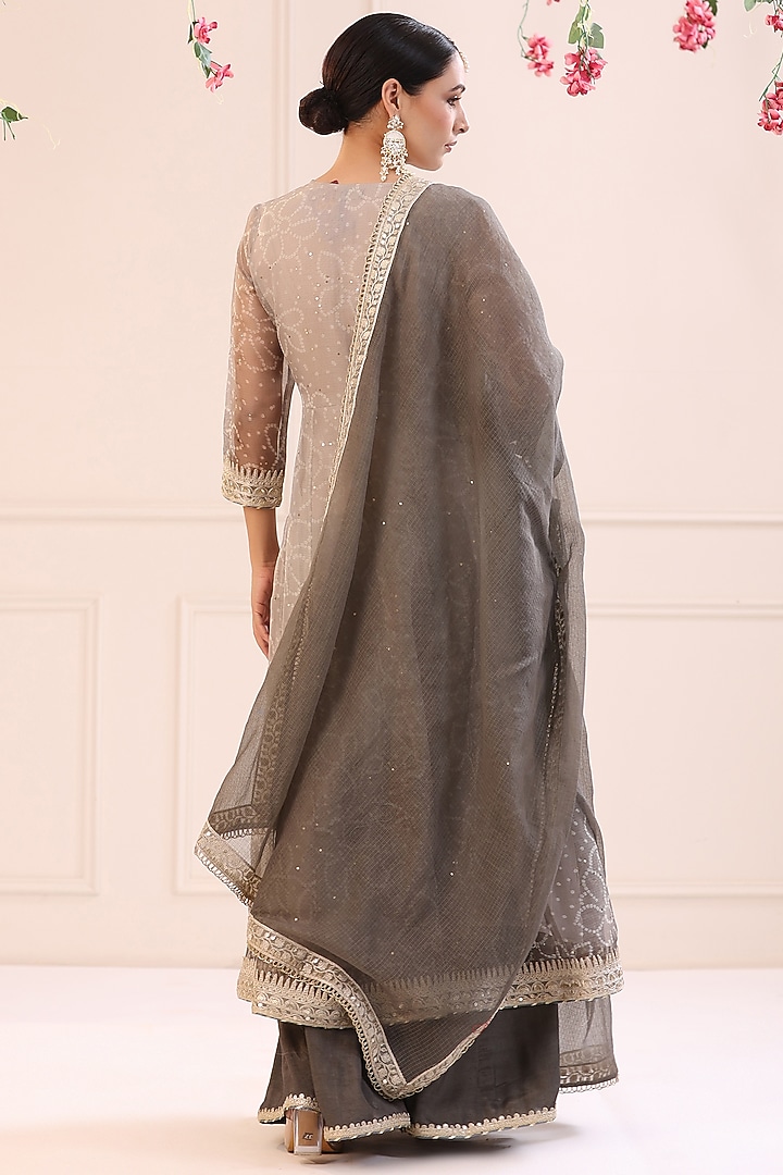 Grey Kota Doria Printed Anarkali Set by Bairaas at Pernia's Pop Up Shop