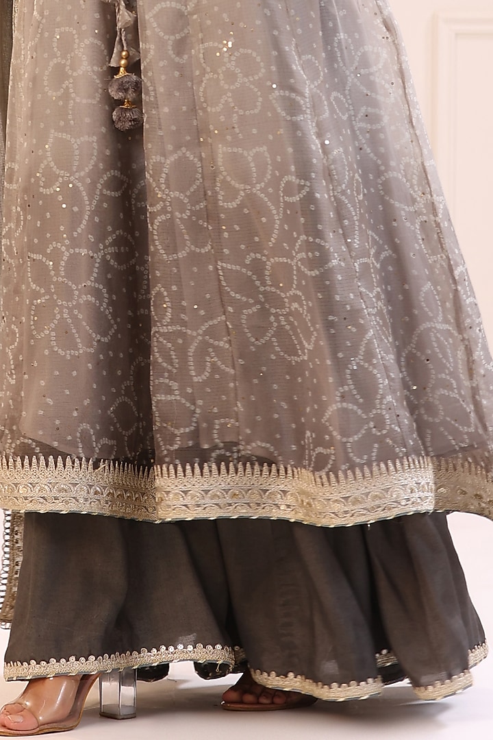 Grey Kota Doria Printed Anarkali Set by Bairaas at Pernia's Pop Up Shop
