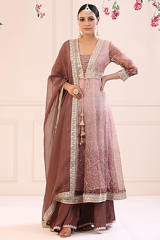 Lilac Kota Doria Printed Anarkali Set by Bairaas