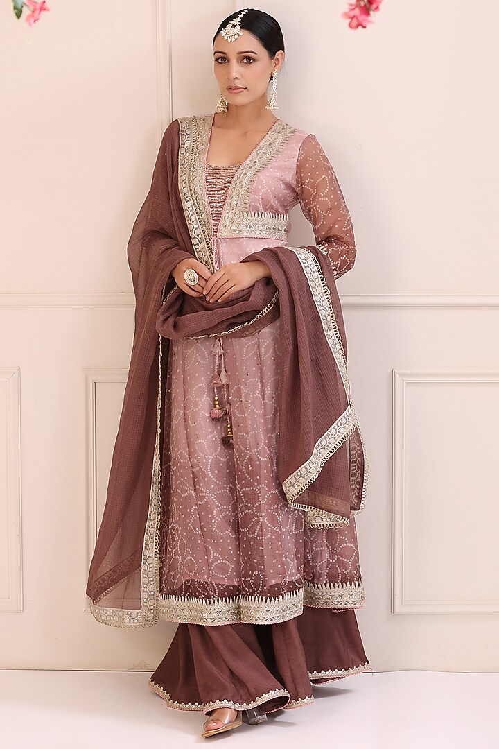 Lilac Kota Doria Printed Anarkali Set by Bairaas at Pernia's Pop Up Shop