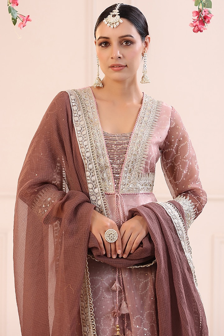 Lilac Kota Doria Printed Anarkali Set by Bairaas at Pernia's Pop Up Shop