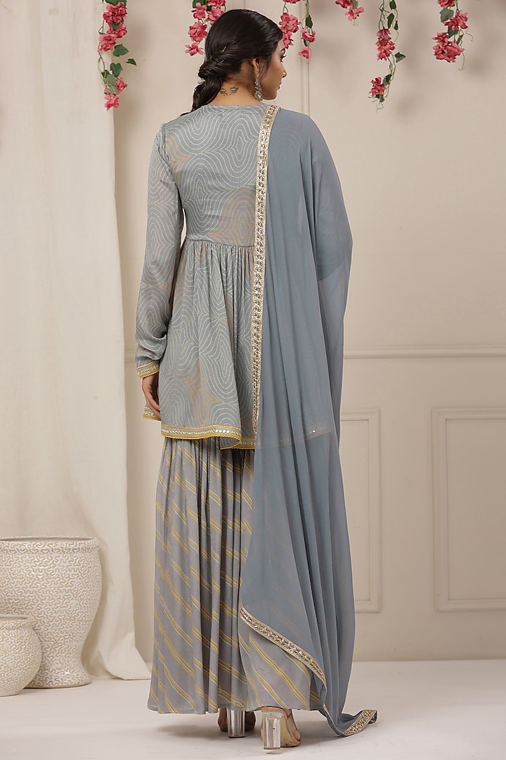 Powder Blue Chinon Embroidered Sharara Set by Bairaas at Pernia's Pop Up Shop
