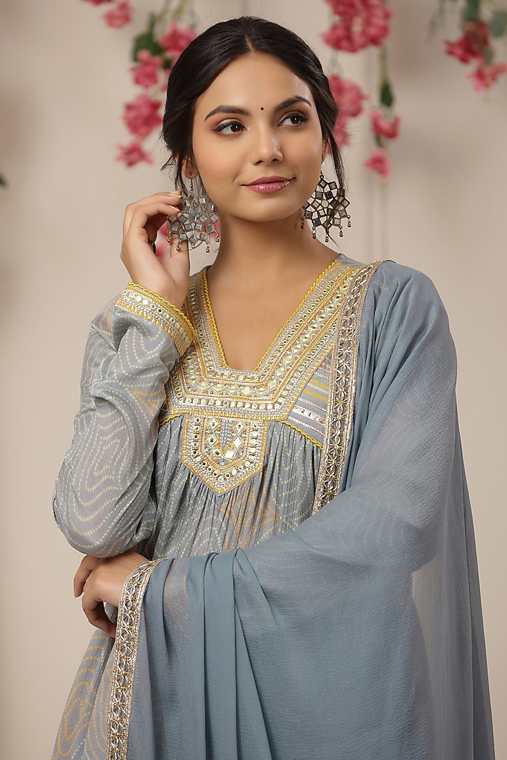 Powder Blue Chinon Embroidered Sharara Set by Bairaas at Pernia's Pop Up Shop