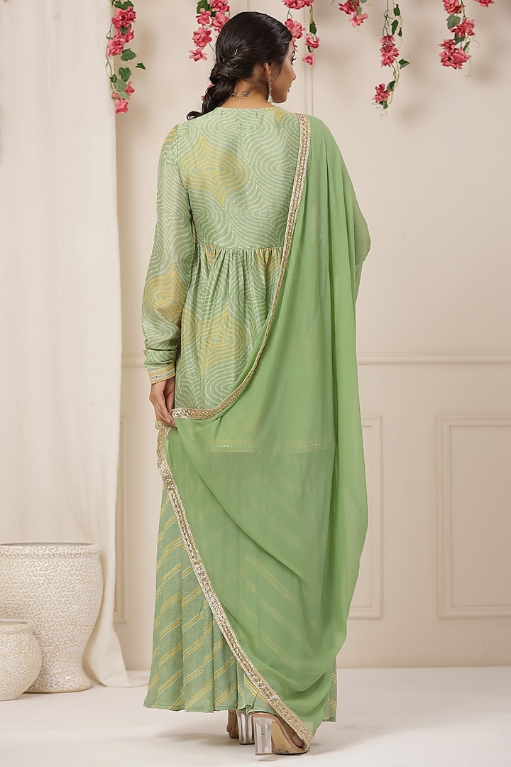Soft Green Chinon Embroidered Sharara Set by Bairaas at Pernia's Pop Up Shop