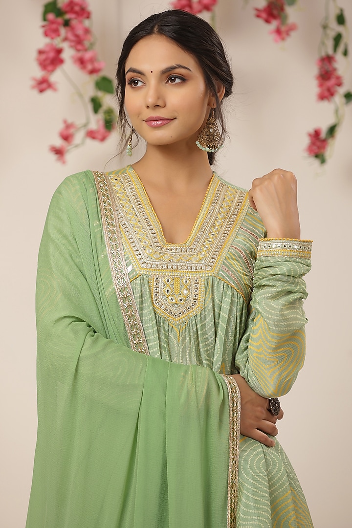 Soft Green Chinon Embroidered Sharara Set by Bairaas at Pernia's Pop Up Shop