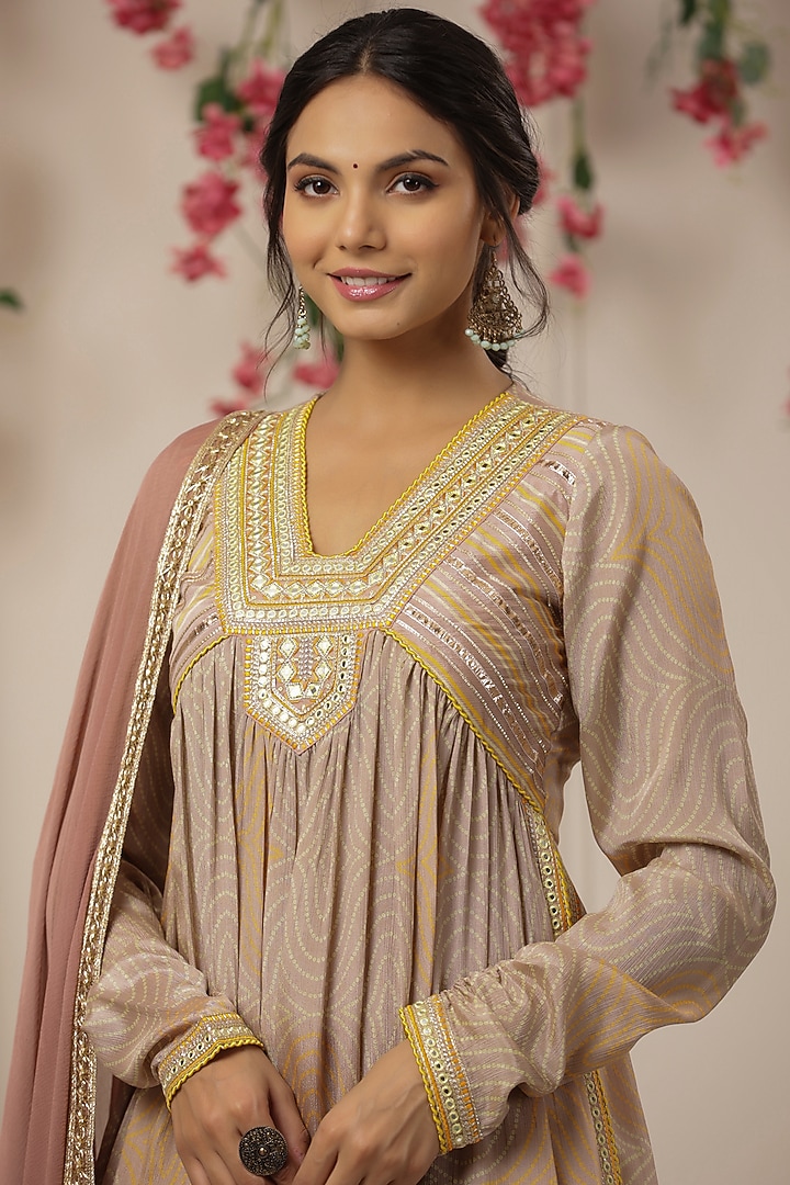 Soft Peach Chinon Embroidered Sharara Set by Bairaas at Pernia's Pop Up Shop