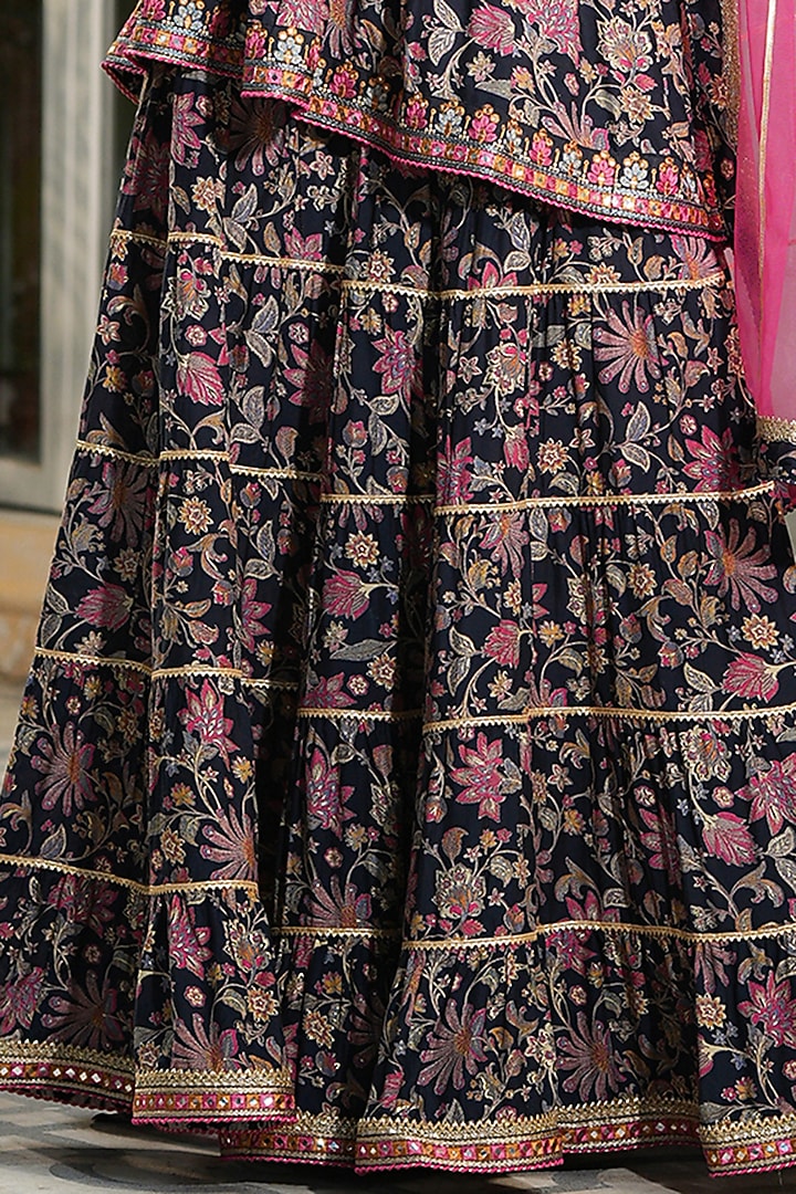 Black Muslin Printed Sharara Set by Bairaas at Pernia's Pop Up Shop
