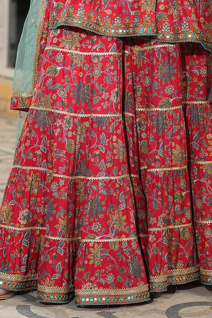 Red Muslin Printed Sharara Set by Bairaas at Pernia's Pop Up Shop