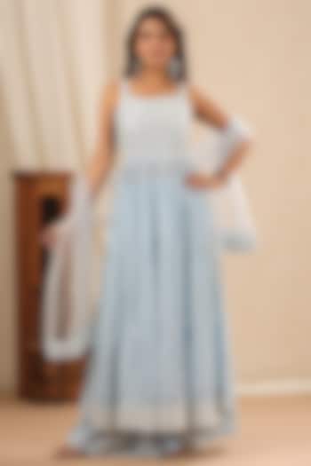 Soft Blue Georgette Embroidered Kurta Set by Bairaas at Pernia's Pop Up Shop