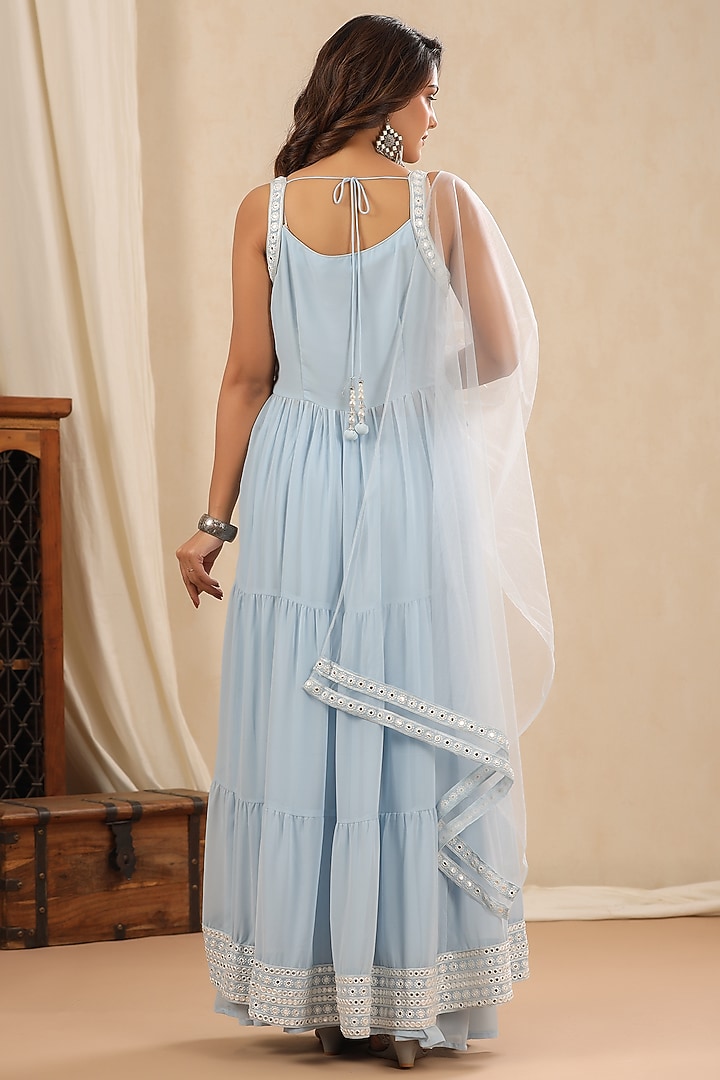 Soft Blue Georgette Embroidered Kurta Set by Bairaas at Pernia's Pop Up Shop
