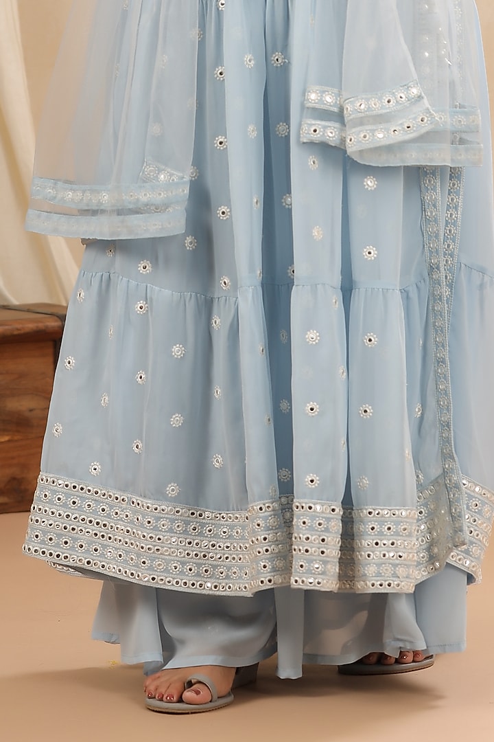 Soft Blue Georgette Embroidered Kurta Set by Bairaas at Pernia's Pop Up Shop