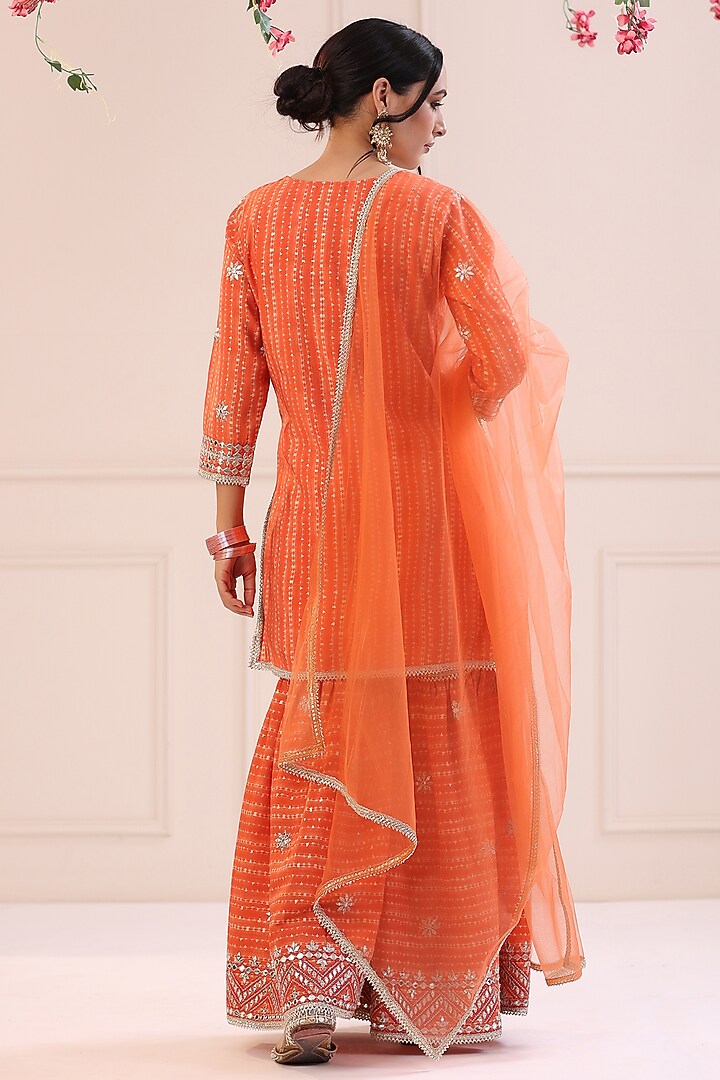 Orange Muslin Sharara Set by Bairaas at Pernia's Pop Up Shop