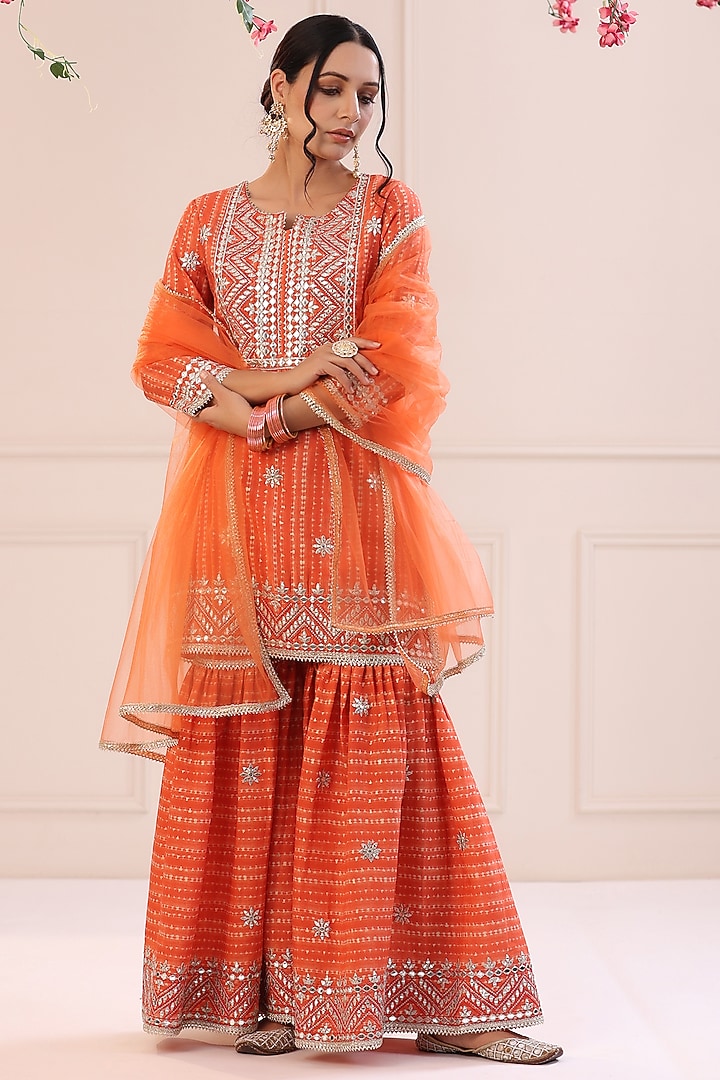 Orange Muslin Sharara Set by Bairaas at Pernia's Pop Up Shop