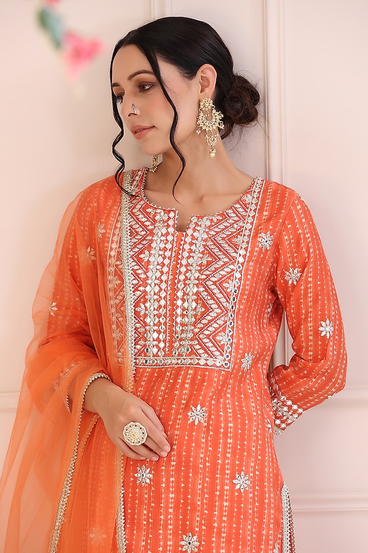 Orange Muslin Sharara Set by Bairaas at Pernia's Pop Up Shop