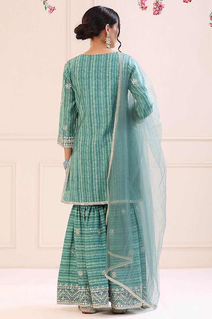 Turquoise Muslin Sharara Set by Bairaas at Pernia's Pop Up Shop