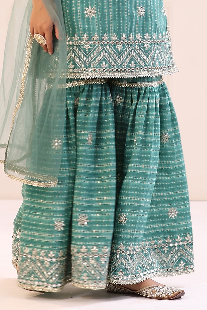 Turquoise Muslin Sharara Set by Bairaas at Pernia's Pop Up Shop