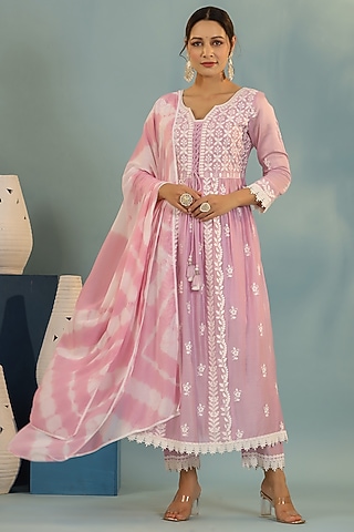 Lavender Chanderi Chikankari Kurta Set by Bairaas