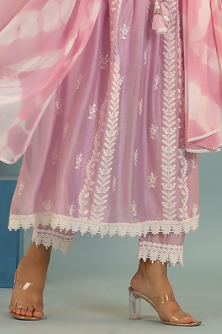 Lavender Chanderi Chikankari Kurta Set by Bairaas at Pernia's Pop Up Shop
