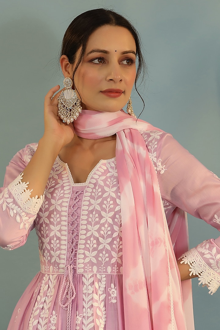 Lavender Chanderi Chikankari Kurta Set by Bairaas at Pernia's Pop Up Shop