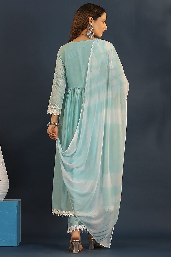 Misty Teal Chanderi Chikankari Kurta Set by Bairaas at Pernia's Pop Up Shop