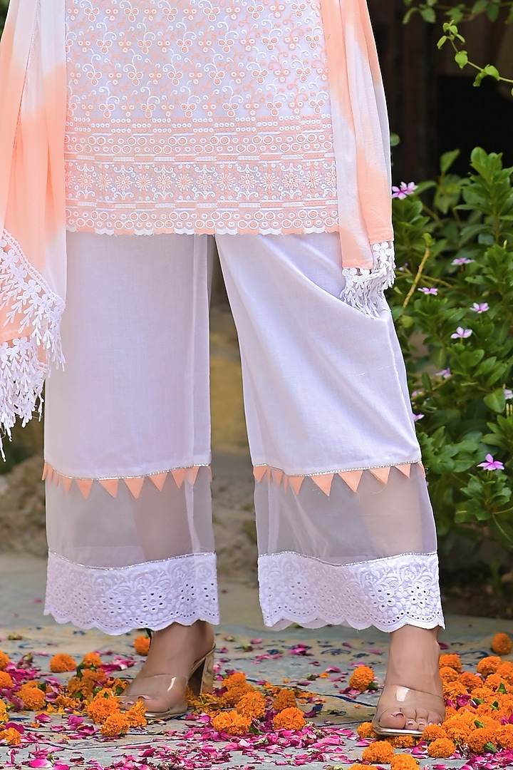 Peach Cotton Embroidered Kurta Set by Bairaas at Pernia's Pop Up Shop