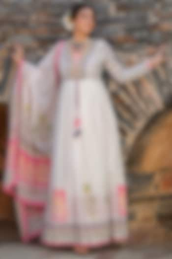 Pink Mul Cotton Embroidered & Printed Anarkali Set by Bairaas at Pernia's Pop Up Shop