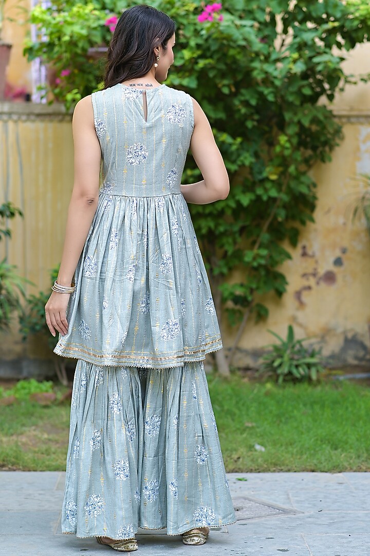 Sky Blue Embroidered Sharara Set by Bairaas at Pernia's Pop Up Shop
