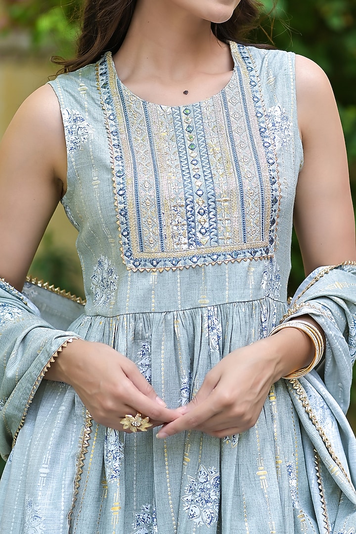 Sky Blue Embroidered Sharara Set by Bairaas at Pernia's Pop Up Shop