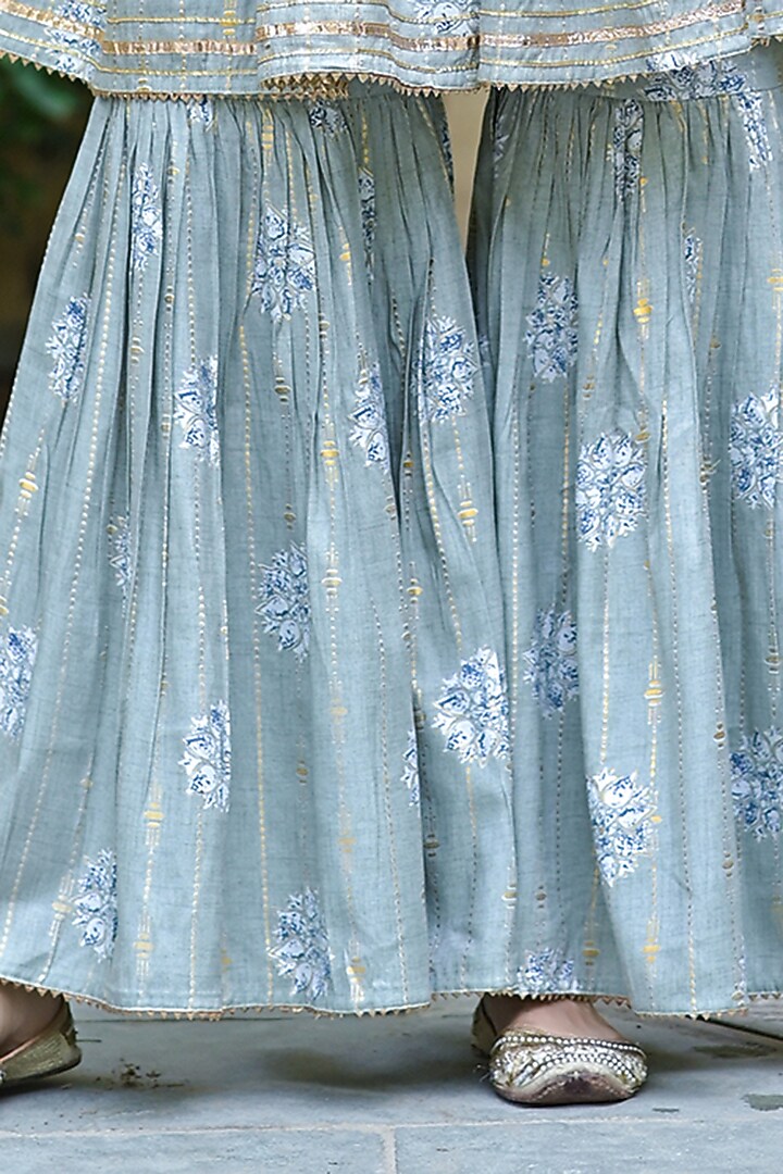 Sky Blue Embroidered Sharara Set by Bairaas at Pernia's Pop Up Shop