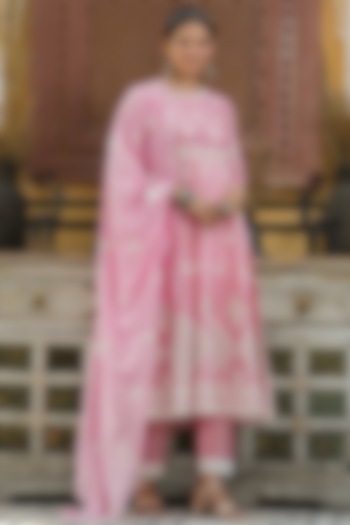 Pink Embroidered Anarkali Set by Bairaas