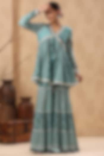 Turkish Green Printed Sharara Set by Bairaas at Pernia's Pop Up Shop