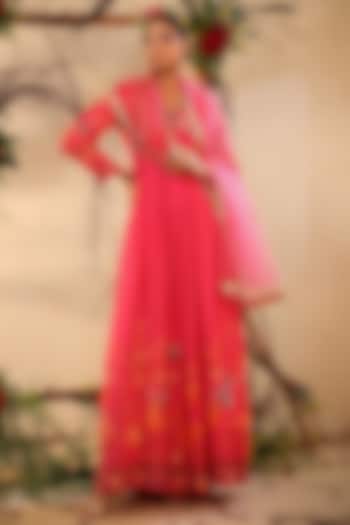 Pink Hand Embroidered Gown by Bairaas