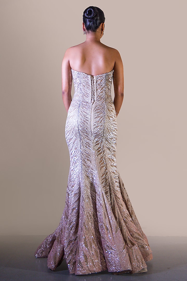 Pink & Silver Ombre Organza Sequin Embroidered Bridal Gown by Baradari at Pernia's Pop Up Shop