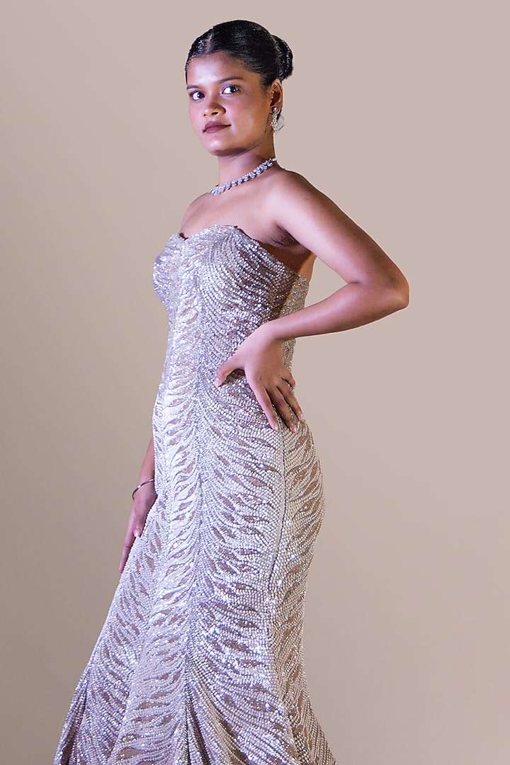 Pink & Silver Ombre Organza Sequin Embroidered Bridal Gown by Baradari at Pernia's Pop Up Shop