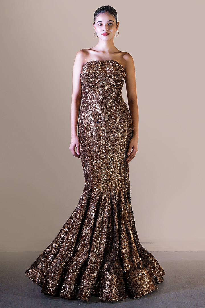 Copper Butterfly Net Floral Embellished Flared Bridal Gown by Baradari at Pernia's Pop Up Shop