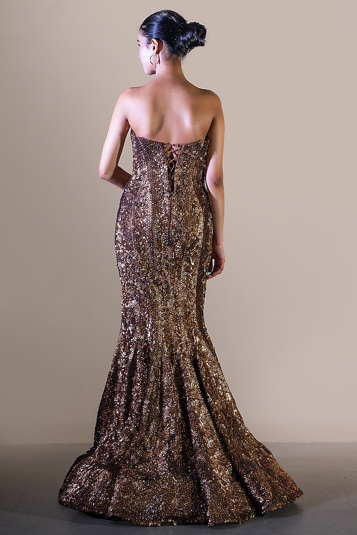 Copper Butterfly Net Floral Embellished Flared Bridal Gown by Baradari at Pernia's Pop Up Shop