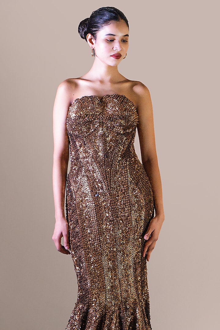 Copper Butterfly Net Floral Embellished Flared Bridal Gown by Baradari at Pernia's Pop Up Shop