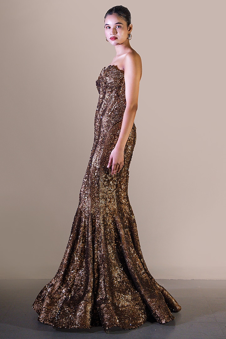 Copper Butterfly Net Floral Embellished Flared Bridal Gown by Baradari at Pernia's Pop Up Shop