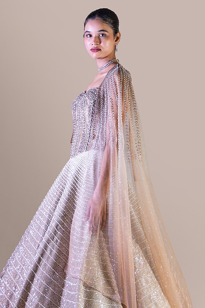 Champagne Gold Butterfly Net Crystal Embellished Ball Bridal Gown by Baradari at Pernia's Pop Up Shop