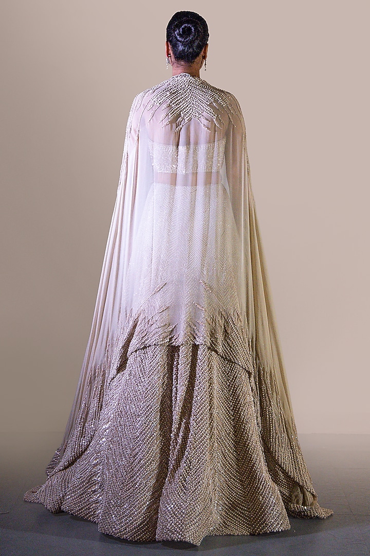 Off-White Organza Bead Embroidered Bridal Bridal Lehenga Set by Baradari at Pernia's Pop Up Shop