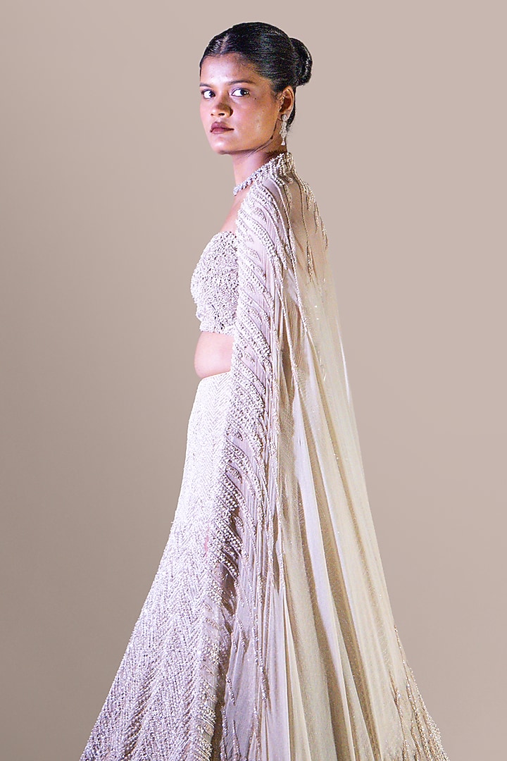 Off-White Organza Bead Embroidered Bridal Bridal Lehenga Set by Baradari at Pernia's Pop Up Shop
