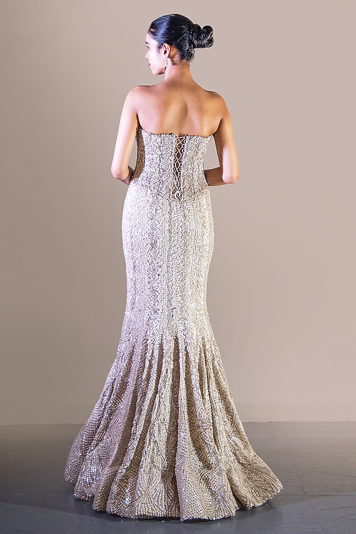 Silver Butterfly Net Embellished Skirt Set by Baradari at Pernia's Pop Up Shop