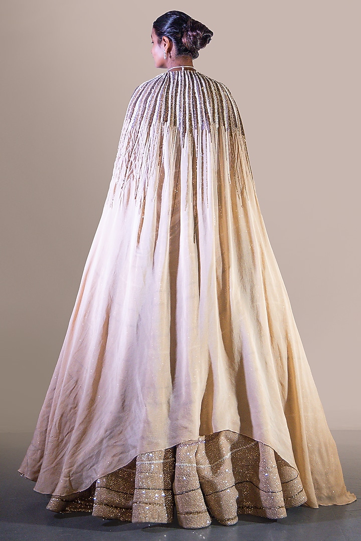 Champagne Gold Double Georgette Sequin Embroidered Bridal Bridal Lehenga Set by Baradari at Pernia's Pop Up Shop
