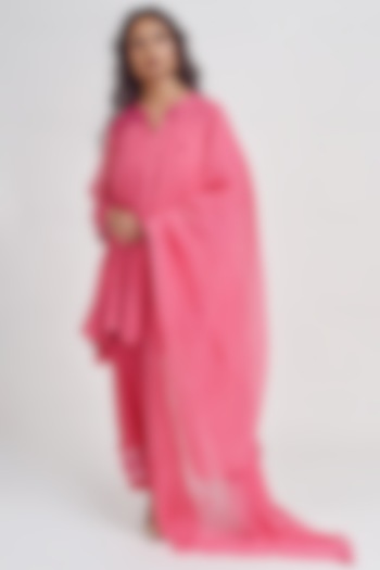 Pink Embroidered Kalidar Kurta Set by Barahmasi at Pernia's Pop Up Shop