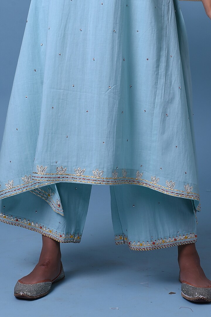 Light Blue Cotton Embroidered Kurta Set by Barahmasi at Pernia's Pop Up Shop