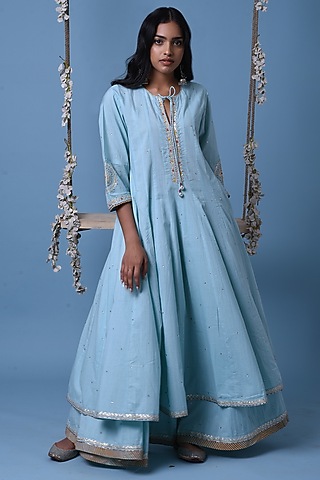 Light Blue Embroidered Kurta Set by Barahmasi