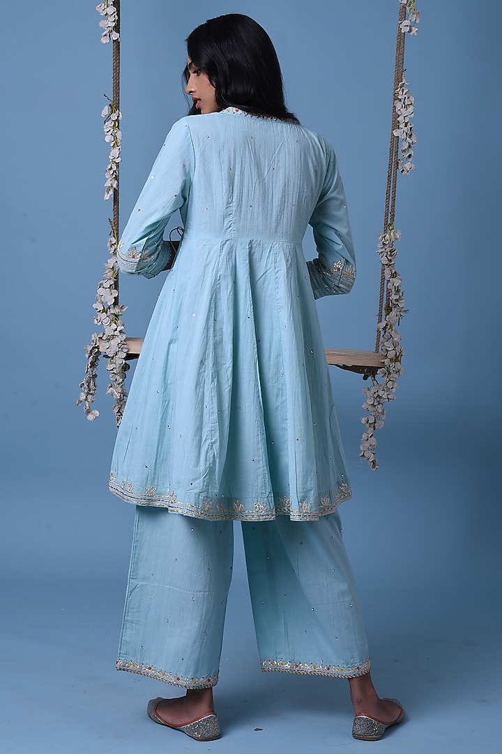 Light Blue Gota Embroidered Kurta Set by Barahmasi at Pernia's Pop Up Shop