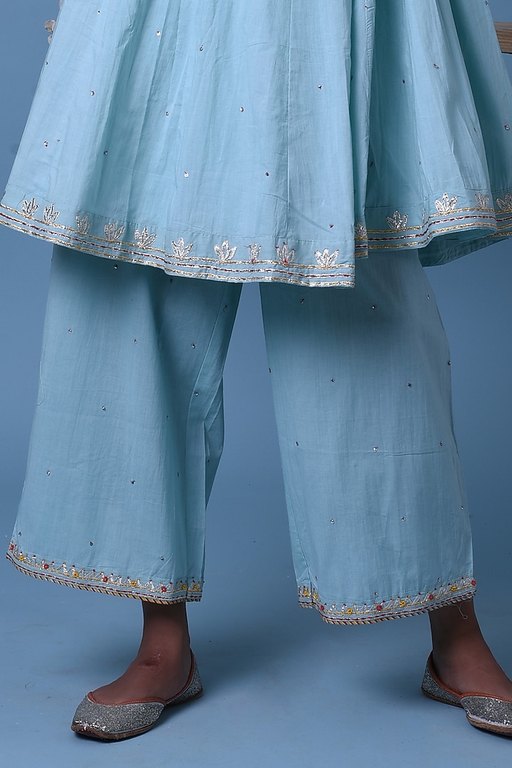 Light Blue Gota Embroidered Kurta Set by Barahmasi at Pernia's Pop Up Shop